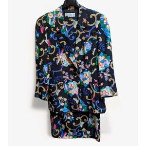 Diane Von Furstenberg Silk Dress Sz 14 & Blazer Sz L Hummingbird  Floral Vintage